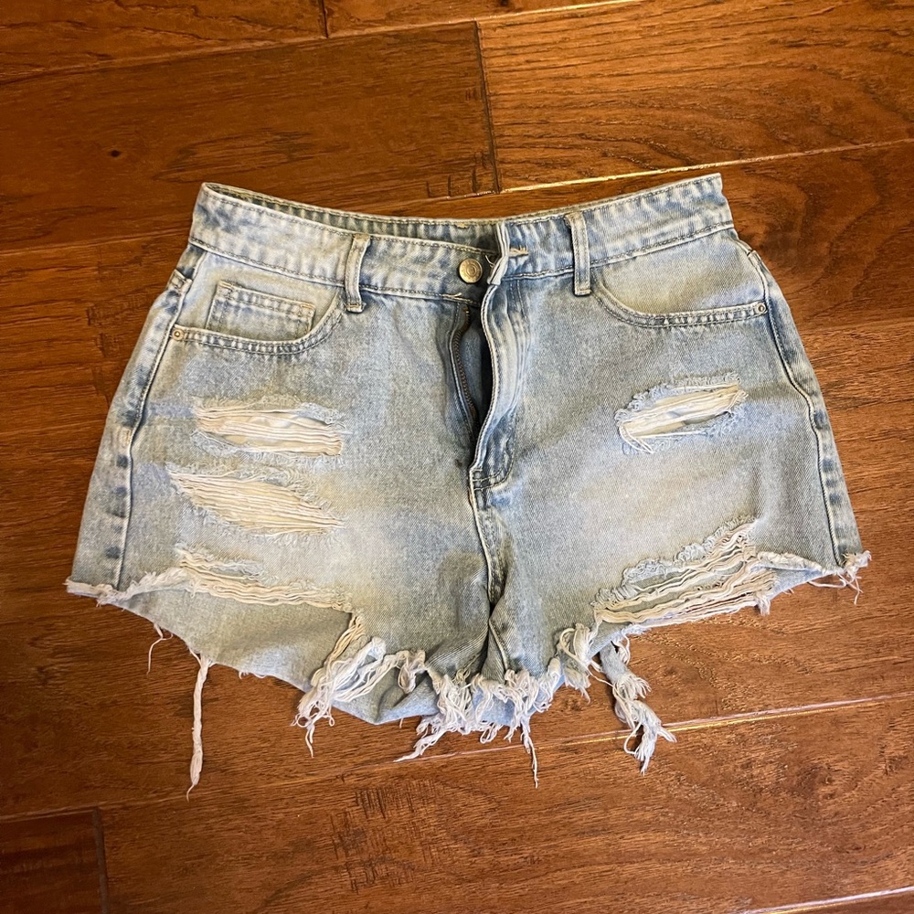 SHEIN Light Blue Ripped Jean Shorts